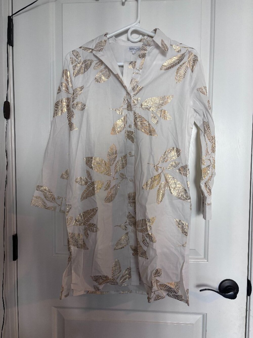 NWT Debbie Katz Women's Size Small Mysore Gold Floral White Dress